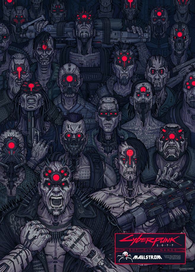 由michaldziekan所绘制的赛博朋克2077漩涡帮海报