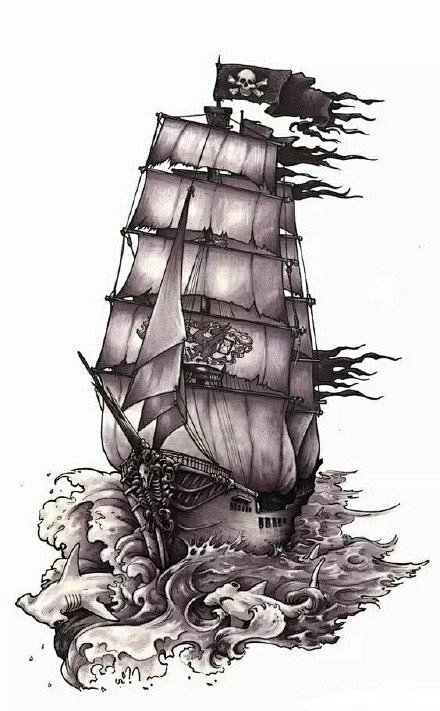 38款漂亮的帆船纹身素材手稿图片666纹身图库