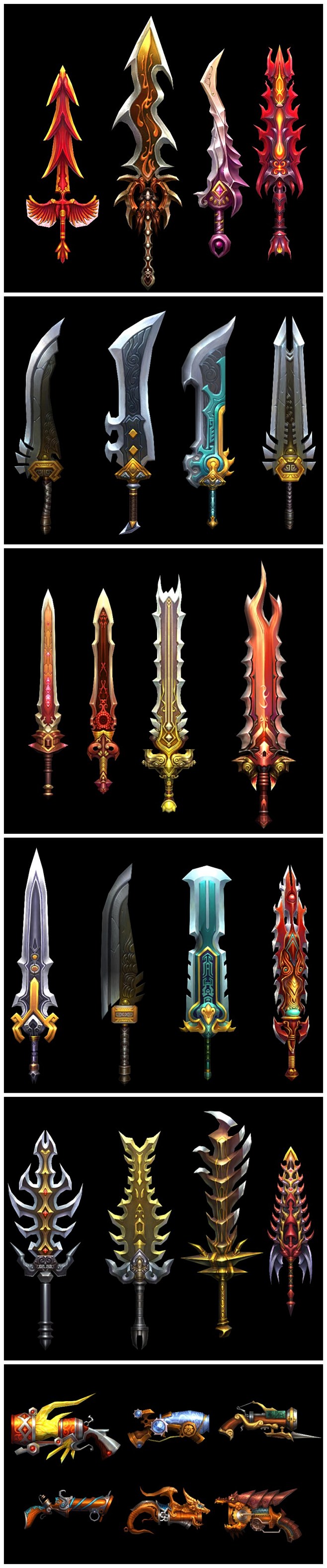 游戏美术素材中国风武器刀剑法杖弓箭火枪法器3d模型贴图3dmax源文件