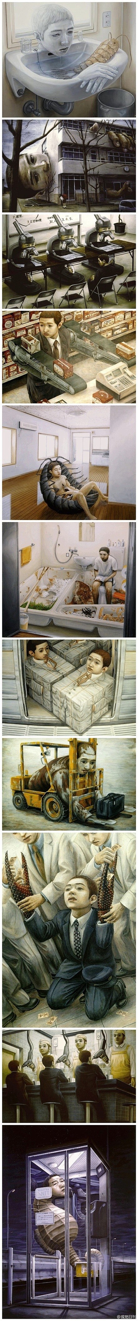 的全部画石田彻也画作石田彻也作品表达焦虑的画作手的超现实想象说明
