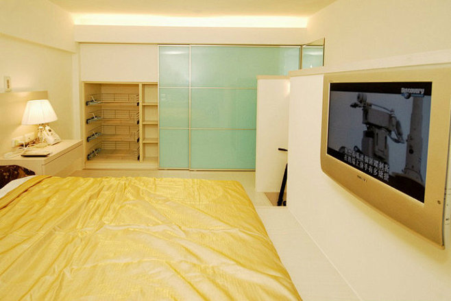 16平方米现代简约风格一室一厅小户型家居卧室电视背景墙床床头柜装修