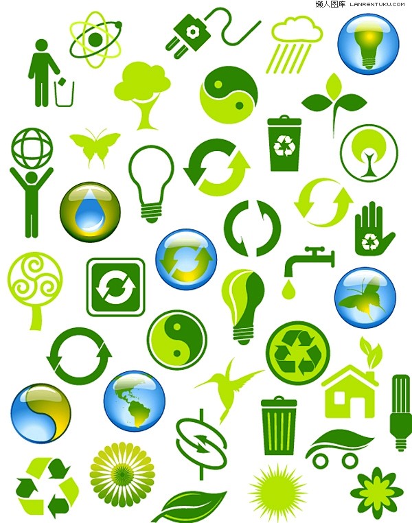 一组个性实用绿色环保标志矢量素材