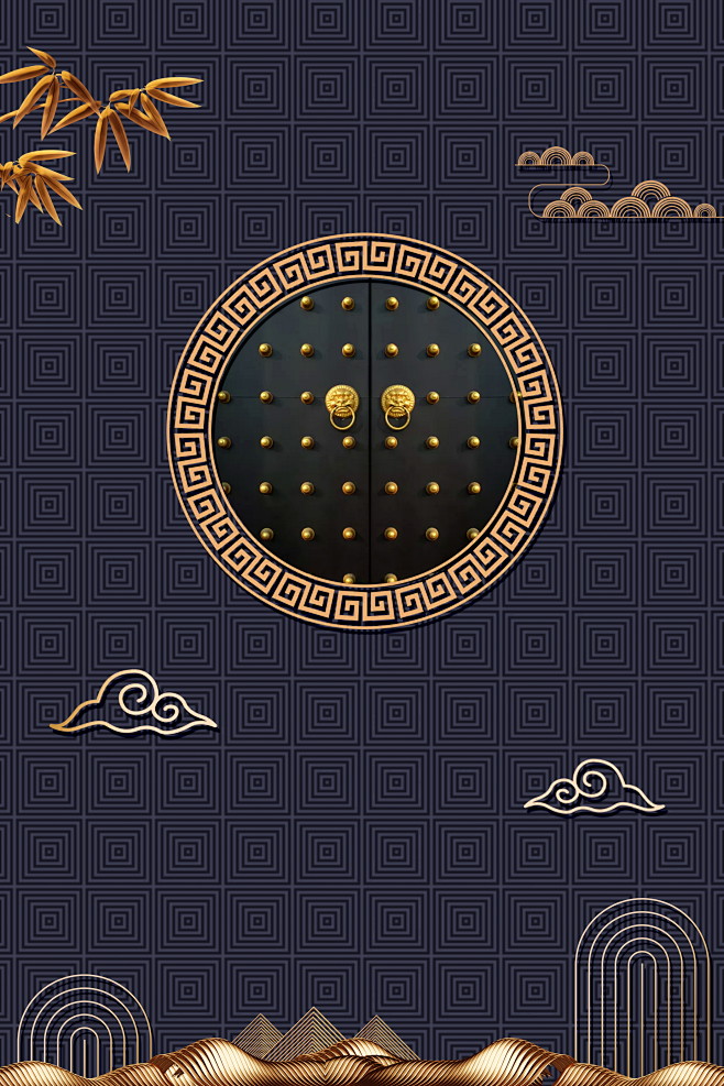 新中式古风复古黑金花纹背景纹理轻奢中国风古典psd设计素材海报源