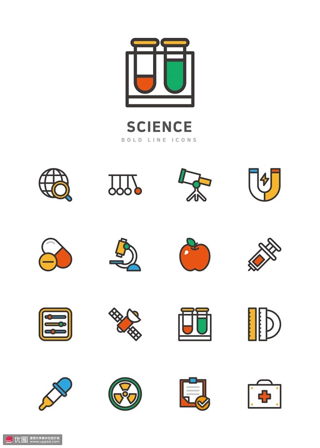 科学实验元素科研卫星粗线ui图标icon图标扁平图标