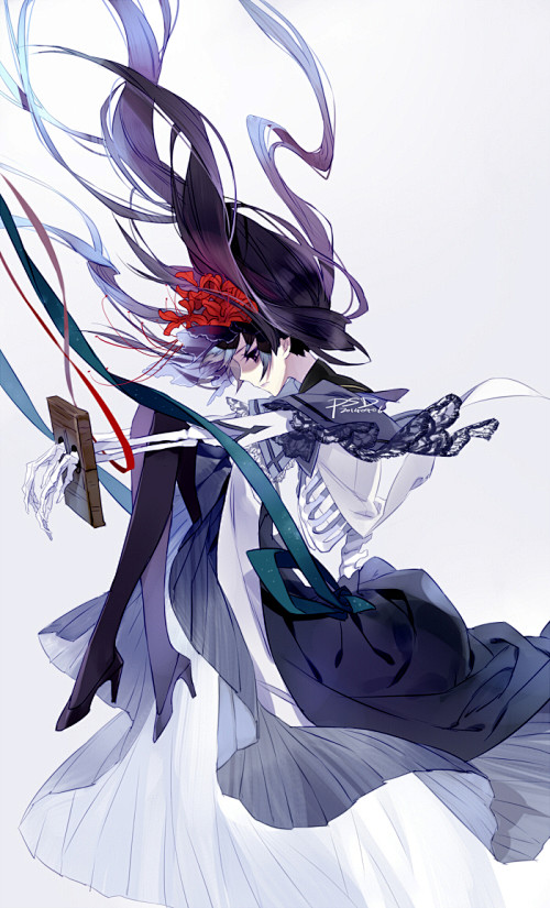 动漫pixiv二次元少女插画魔法少女小圆晓美焰焰魔吼姆拉黑长直