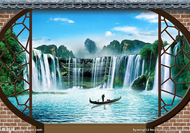 3d山水风景壁画
