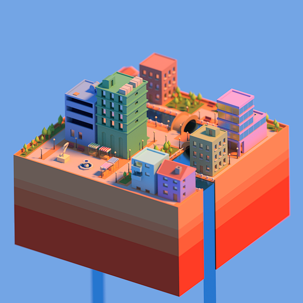 内嵌图片城市lowpoly低面低多边形卡通图片