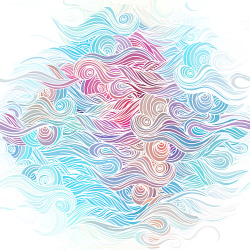 日式古代美女仿古韵味水墨水彩毛笔画烟熏山水纹路古典图案图形线条