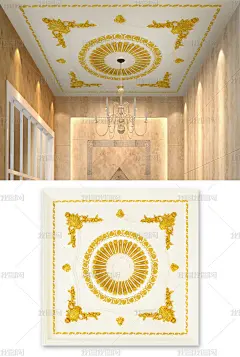 豪华金色欧式浮雕3d立体吊顶天花板壁画