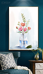 现代简约手绘花卉花瓶装饰画图片