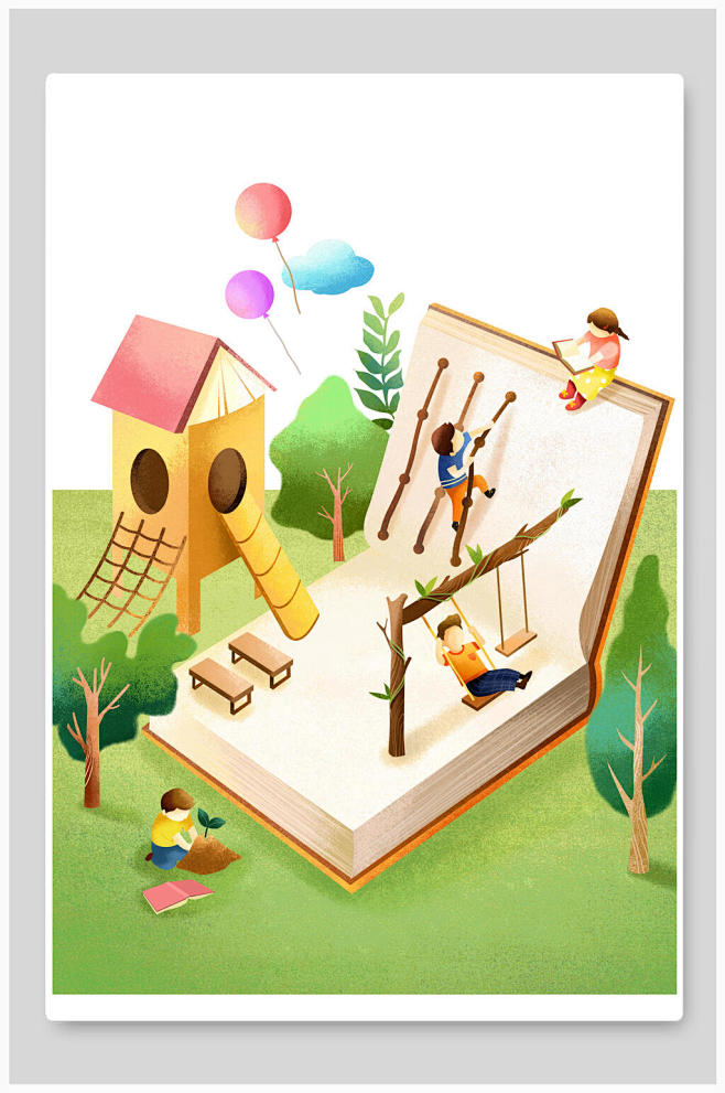 卡通人物卡通读书书本教育插画众图网