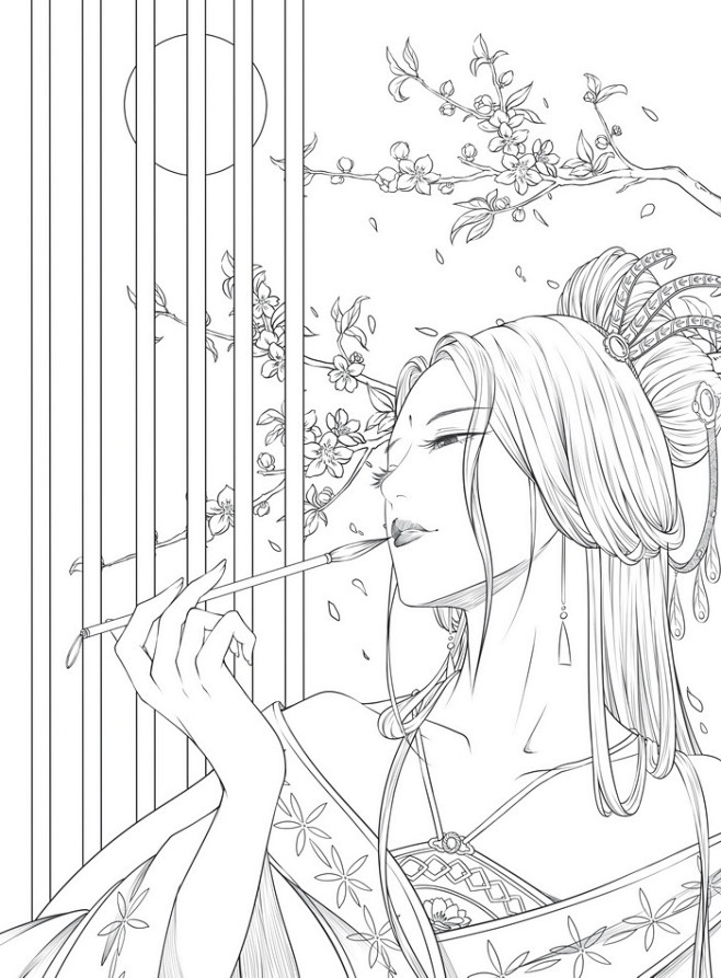 正版包邮思美人 醉花颜唯美古风涂色线描集 零基础手绘古风漫画线描