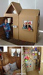 一位有爱的麻麻废物利用旧纸箱給小孩搭建一间playhouse，几乎是还完了真是的家具， 臥室厨房应有尽有，连小摆件也很精致mini！