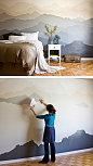 DIY mountain bedroom mural, looks very relaxing.