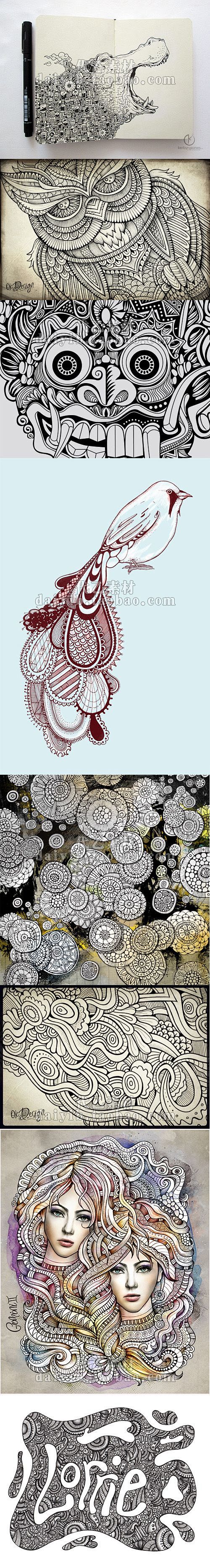 g8黑白装饰画资料图案手绘线稿创意临摹绘本合集设计插画素材淘宝