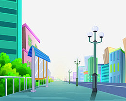 2017卡通马路路灯高楼