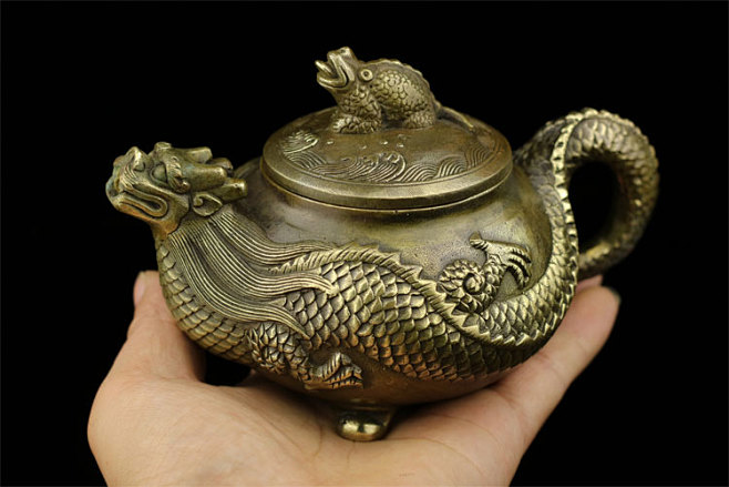 龙壶纯铜壶仿古做旧铜壶圆龙壶仿古铜器纯铜壶工艺品摆件纯铜茶壶淘宝