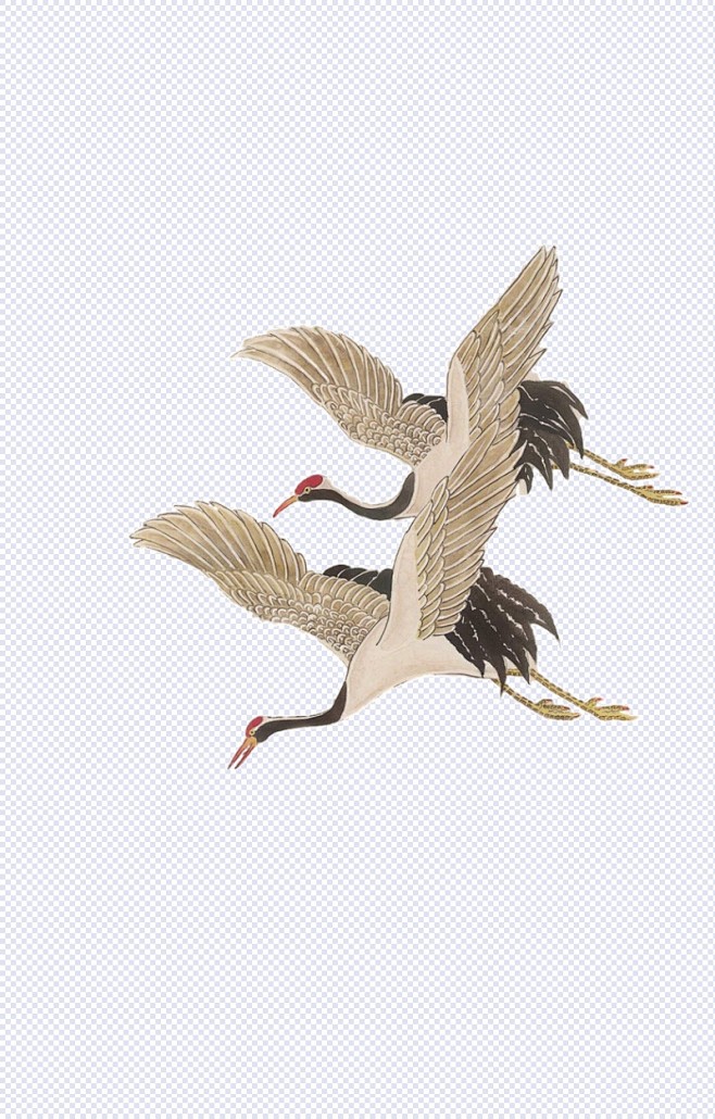 双飞鹤素材免抠图产品实物设计元素png飞翔免抠手绘水墨画仙鹤中国风