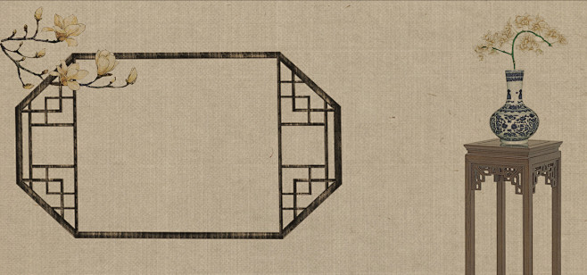 淘宝唯美素雅国风百搭促销海报化妆品民国古风标题框文艺古典家居图库