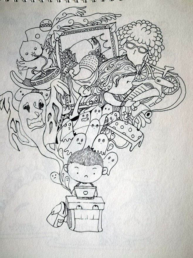 桃子童画采集到桃子童画 涛仔漫画 黑白线稿 插画