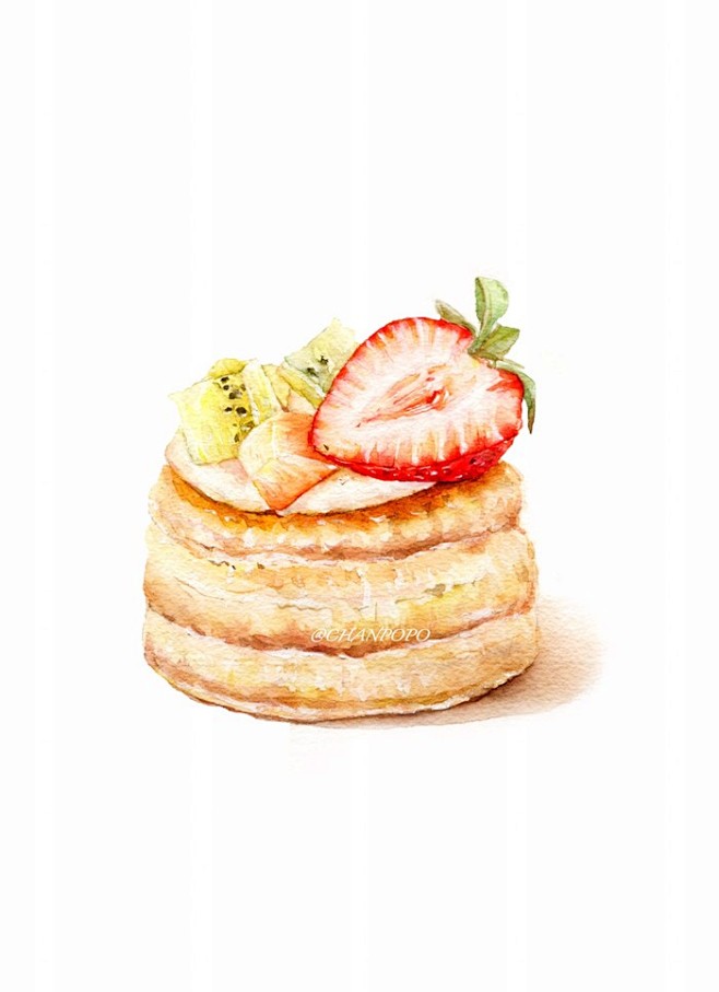 小美食水彩手绘绘画插画美食草莓