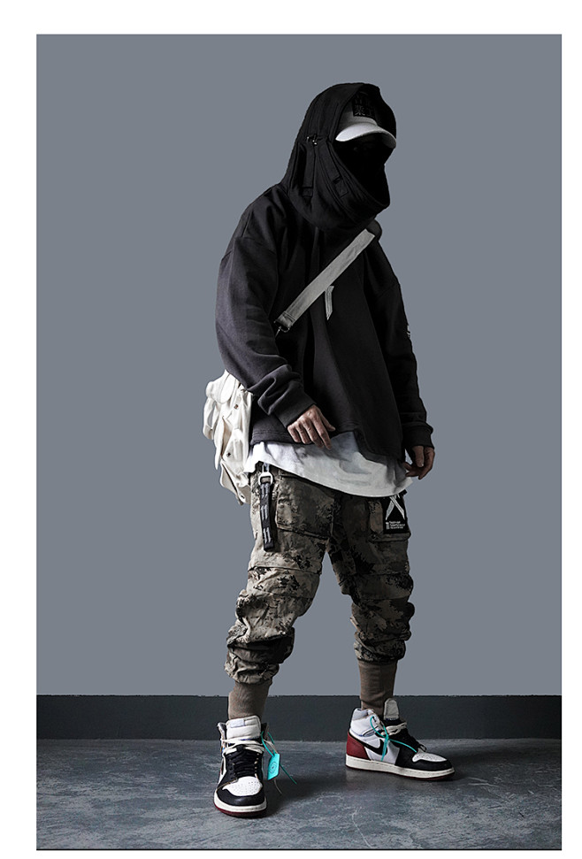 吉业重工加绒卫衣男潮嘻哈宽松oversize国潮连帽衫秋冬机能风外套淘宝