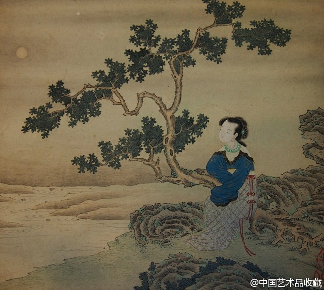 吴门四家明仇英仇十洲仕女画册仇英在画中将自己的青绿山水和亭台楼阁