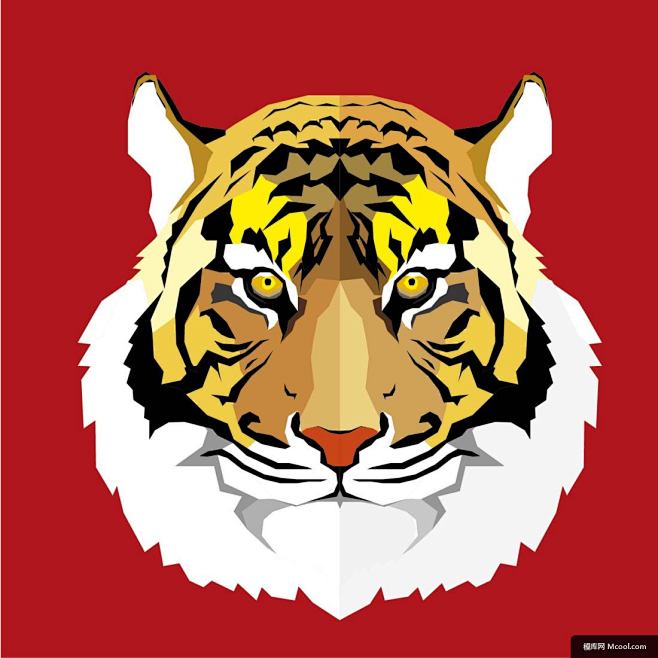 凶猛红色背景东北猛虎多边形头像