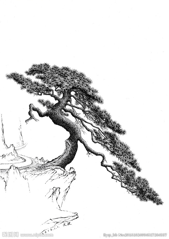 钢笔画松树的画法图片图片