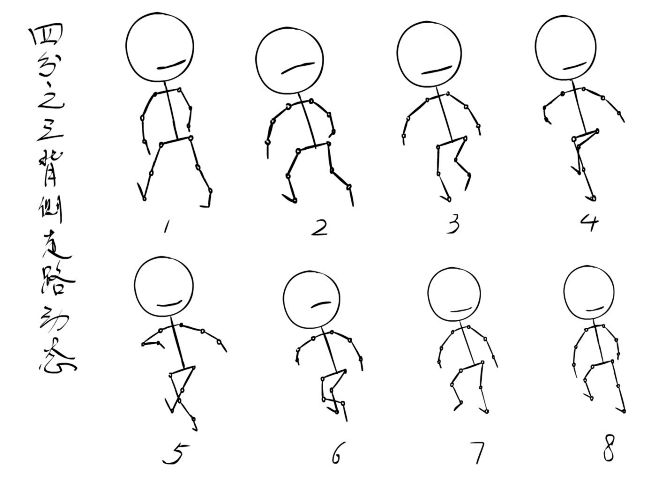 q版人物动态人体线稿动态姿势四分之三背侧走路