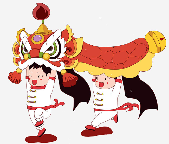 卡通手绘新年舞龙插画素材
