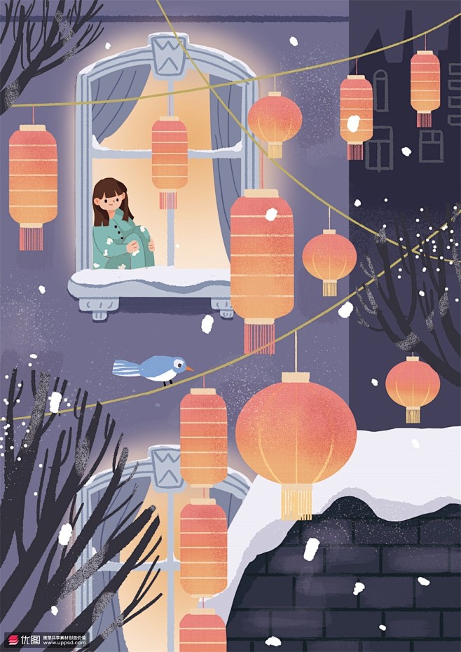 张灯结彩闹花灯上元节赏灯元宵节插画节日节气元霄节