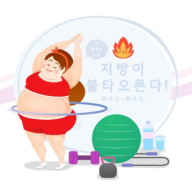 胖子健身房锻炼运动男女卡通人物减肥手绘插画海报矢量ai设计素材淘宝