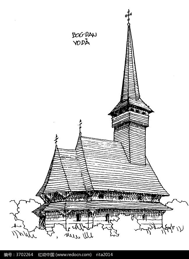 黑白线稿教堂草图活动场景图片