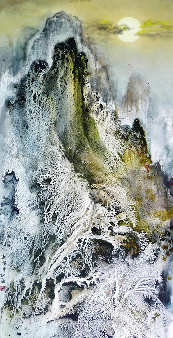 国画白海的泼墨画雾凇仙境系列