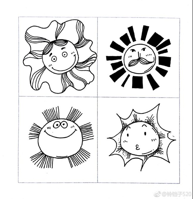 黑白简笔画太阳月亮和鱼儿作者铃铛子520儿童简笔画教程676767