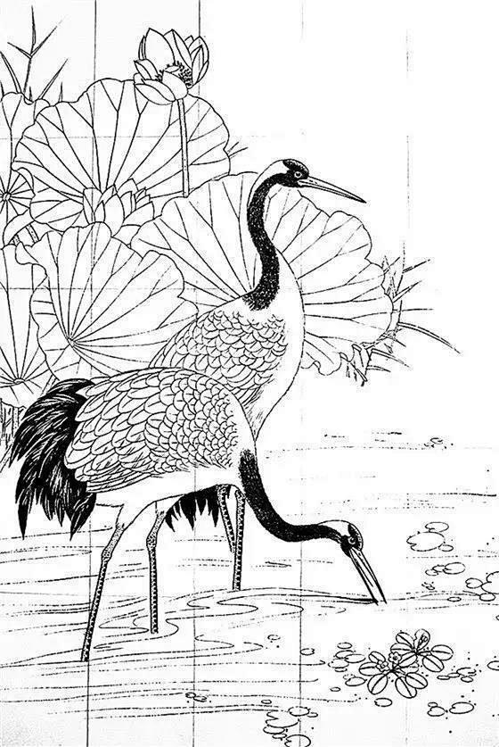 丹砂作顶耀朝日白玉为羽明衣裳仙鹤白描作品欣赏