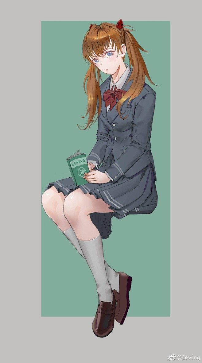 动漫834x1500霓虹灯创世纪福音战士大腿校服jk长发twintails白色连身