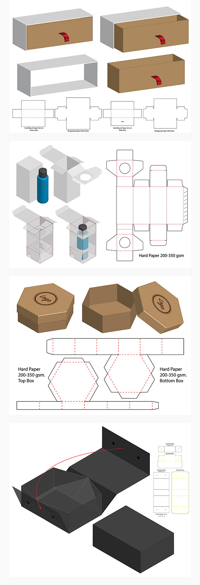多款盒子包装纸盒商品商用产品礼盒抽拉盒展开图平面图ai矢量素材淘宝