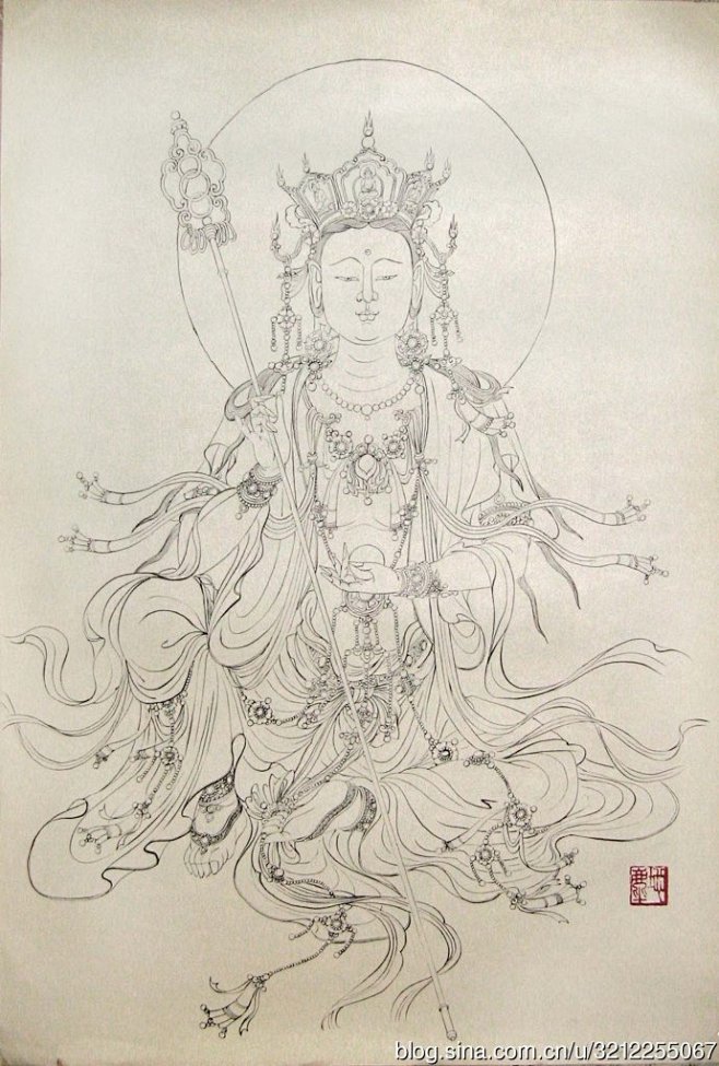 地藏菩萨像白描