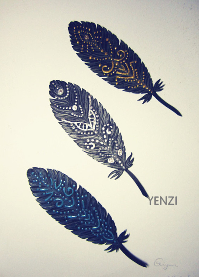 手绘立体羽毛书签超有复古感也有点哈利波特的感觉哦看来大家都喜欢