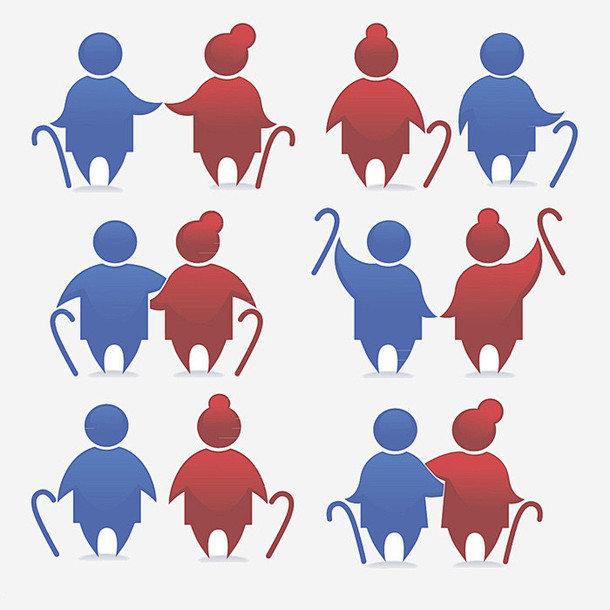 com图标 图识 标志 运动 锻炼 伸展筋骨 红色 蓝色 运动老人icon追风