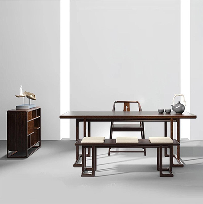 新中式实木家具后现代中式水曲柳餐桌椅组合定制餐厅长方台餐桌淘宝网
