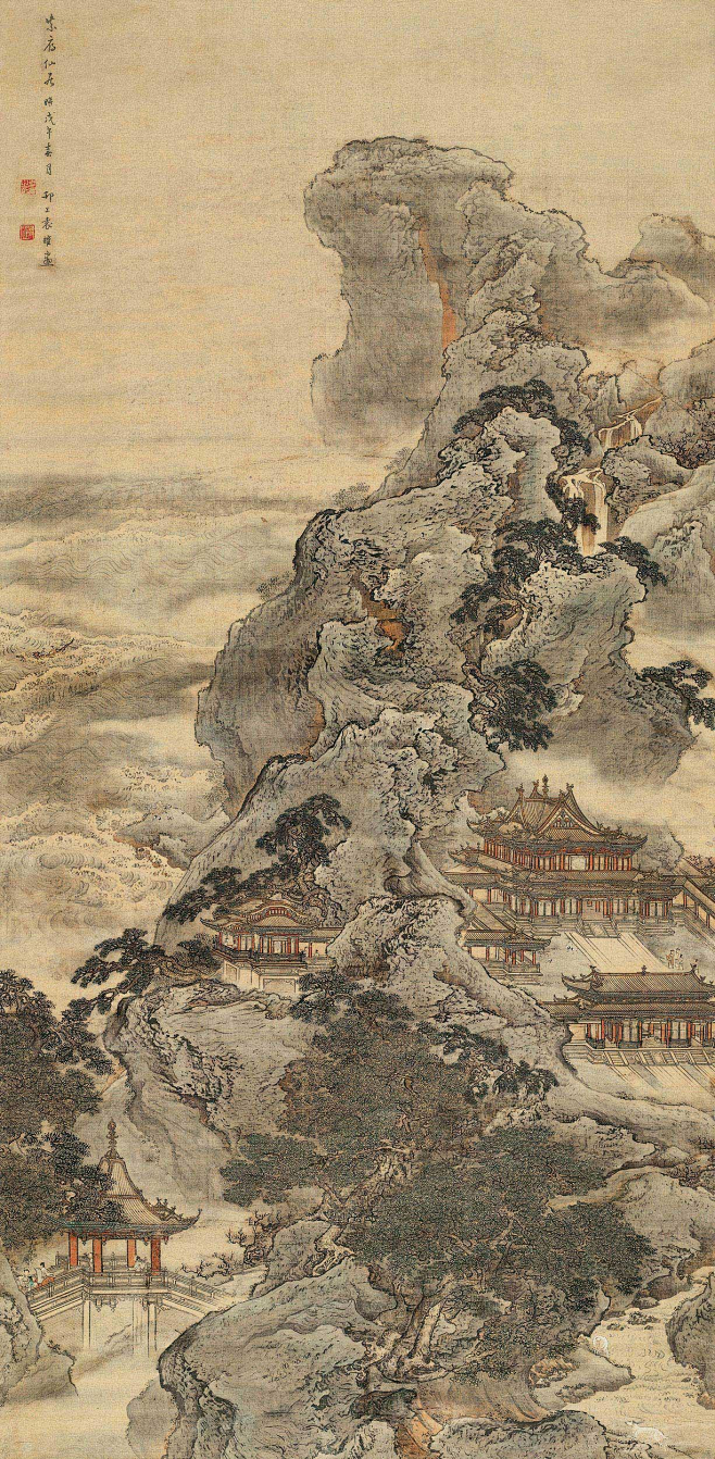 袁耀紫府仙居时戊午春月人物山水楼阁立轴欣赏