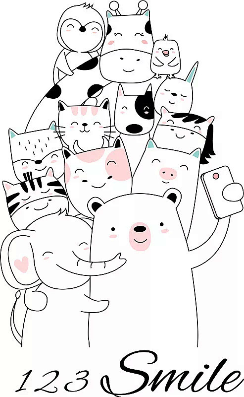 可爱的动物手卡通高雅线条画图片图片素材idvcg211245601689