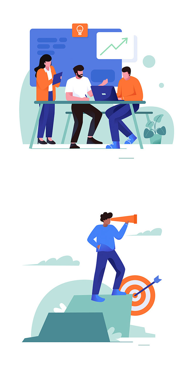 扁平crm客户管理系统后台统计数据展示人物网页ui插画ai矢量素材淘宝