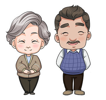 手绘爷爷奶奶q版psd