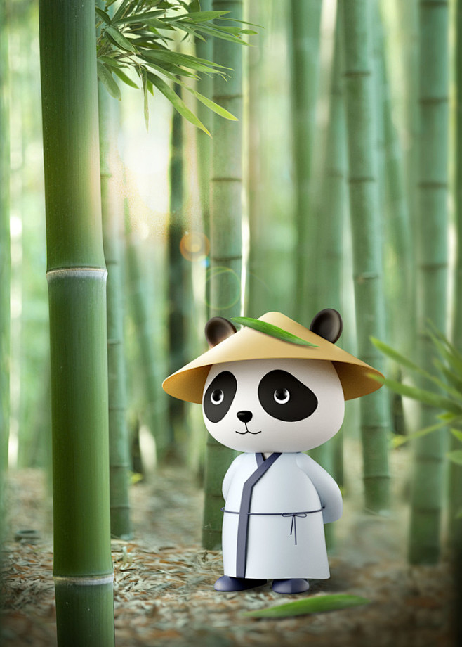 熊猫拟人可爱树林竹子