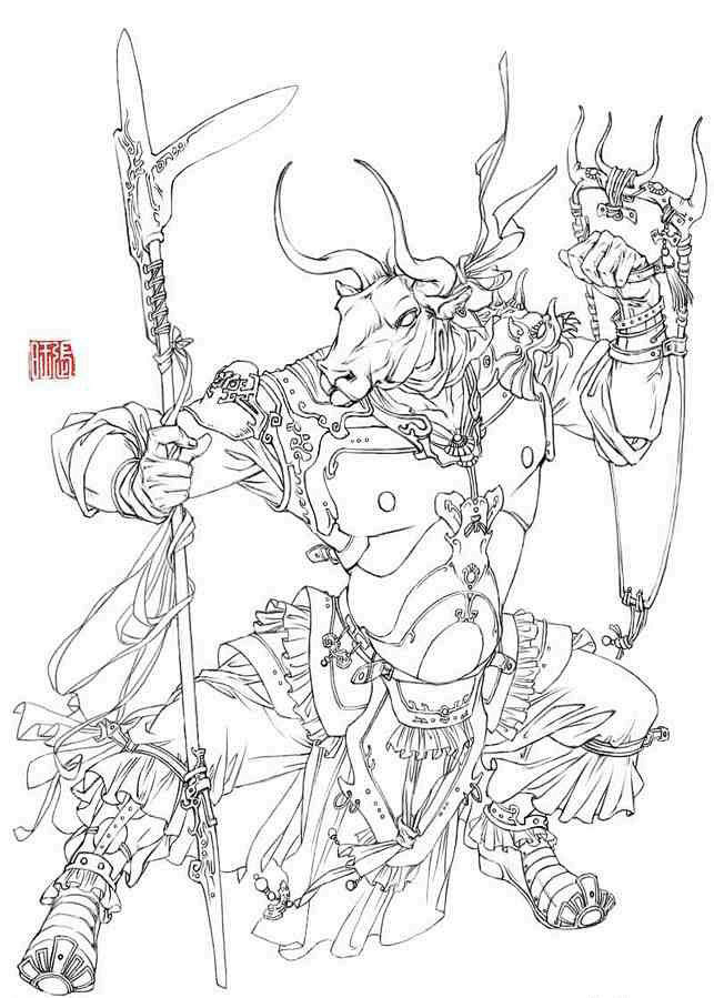 张旺插画十大妖仙之牛头白描线稿