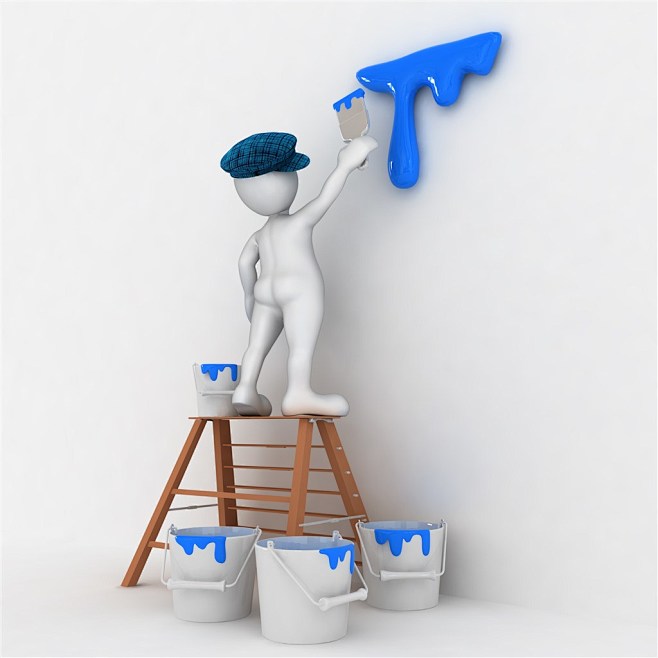 3d白色小人装修工人